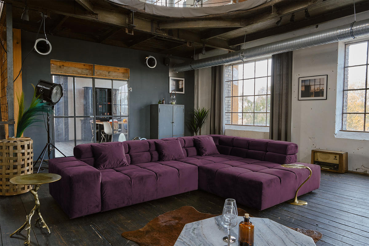 ECKSOFA MIT MOTORISCHEM SITZVORZUG NEVADA Violett Velvet - Violett/Schwarz, Textil (319/215cm) - KAWOLA