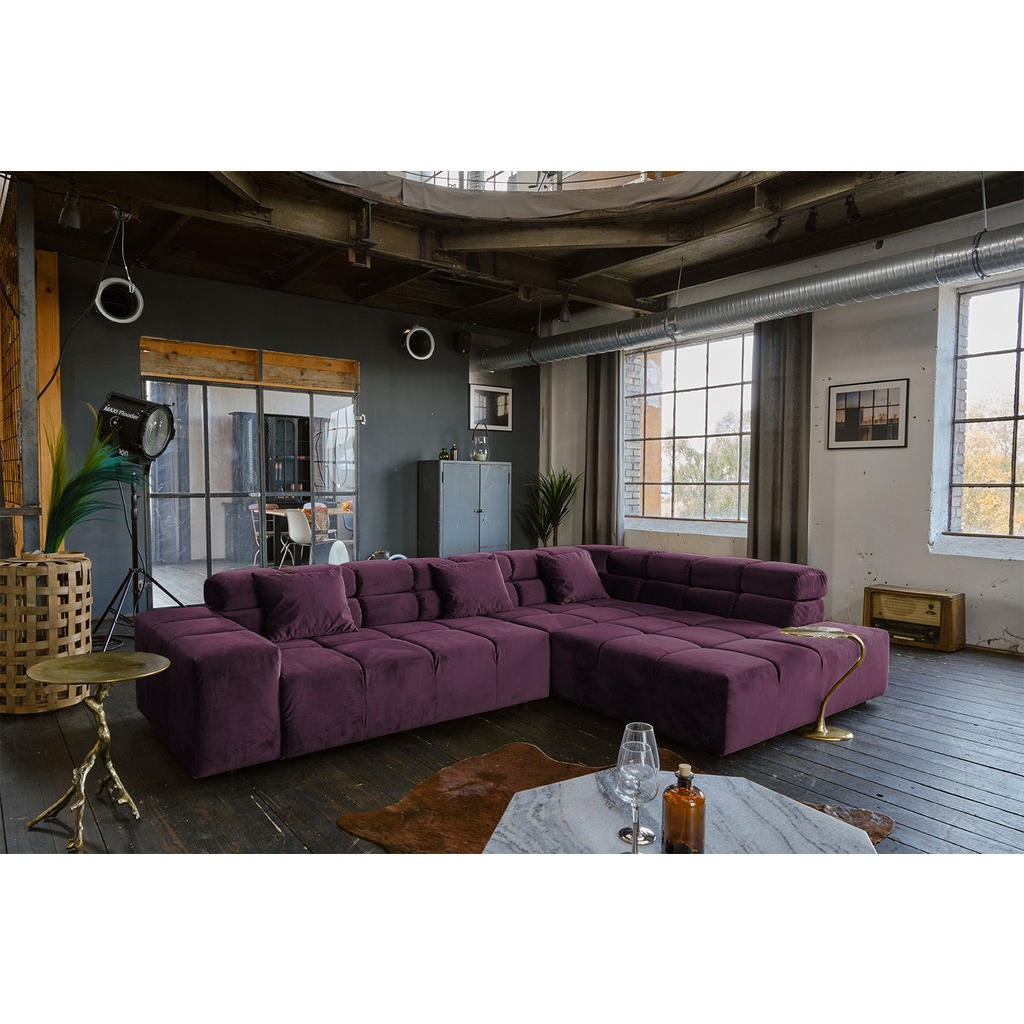 Thumbnail - Kawola Ecksofa, Violett, Schwarz, Textil, 3-Sitzer, Füllung: Kaltschaum, Ottomane rechts, 319x215 cm, Wohnzimmer, Sofas ...