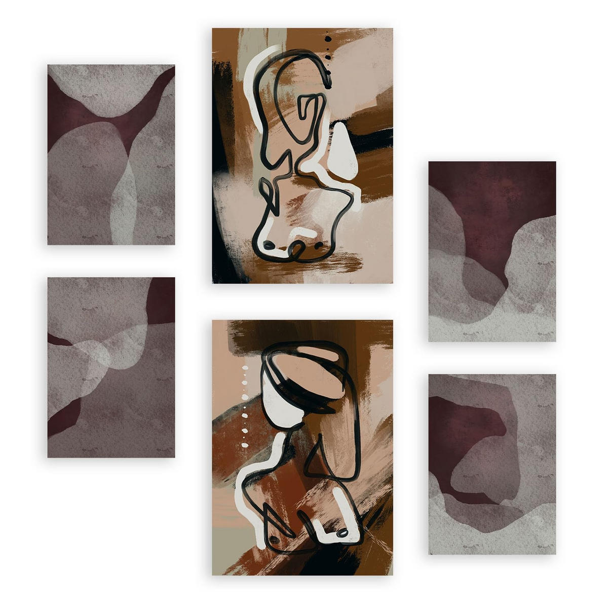 POSTER Set Mit 6 Progeny Art Abstrakt feminin Größe A3 & A4 Rahmenlos - Klar, Papier (29.7/1cm) - Nacnic