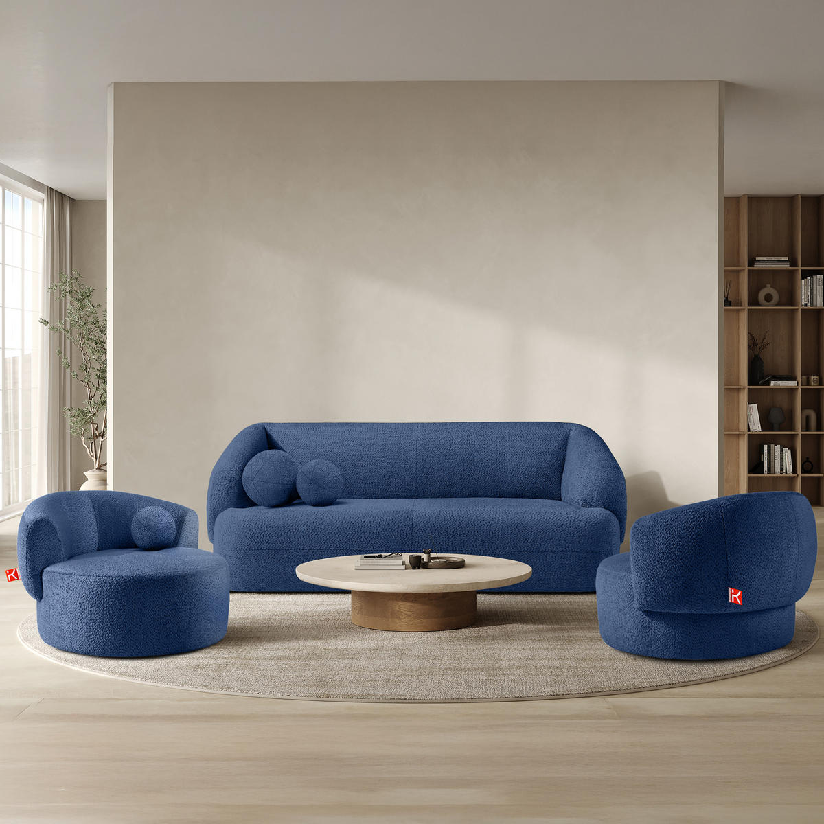 EINZELSOFA VIRA, Blau, Chenille - Blau/Schwarz, Holz/Holzwerkstoff (210/84/100cm) - KONSIMO®