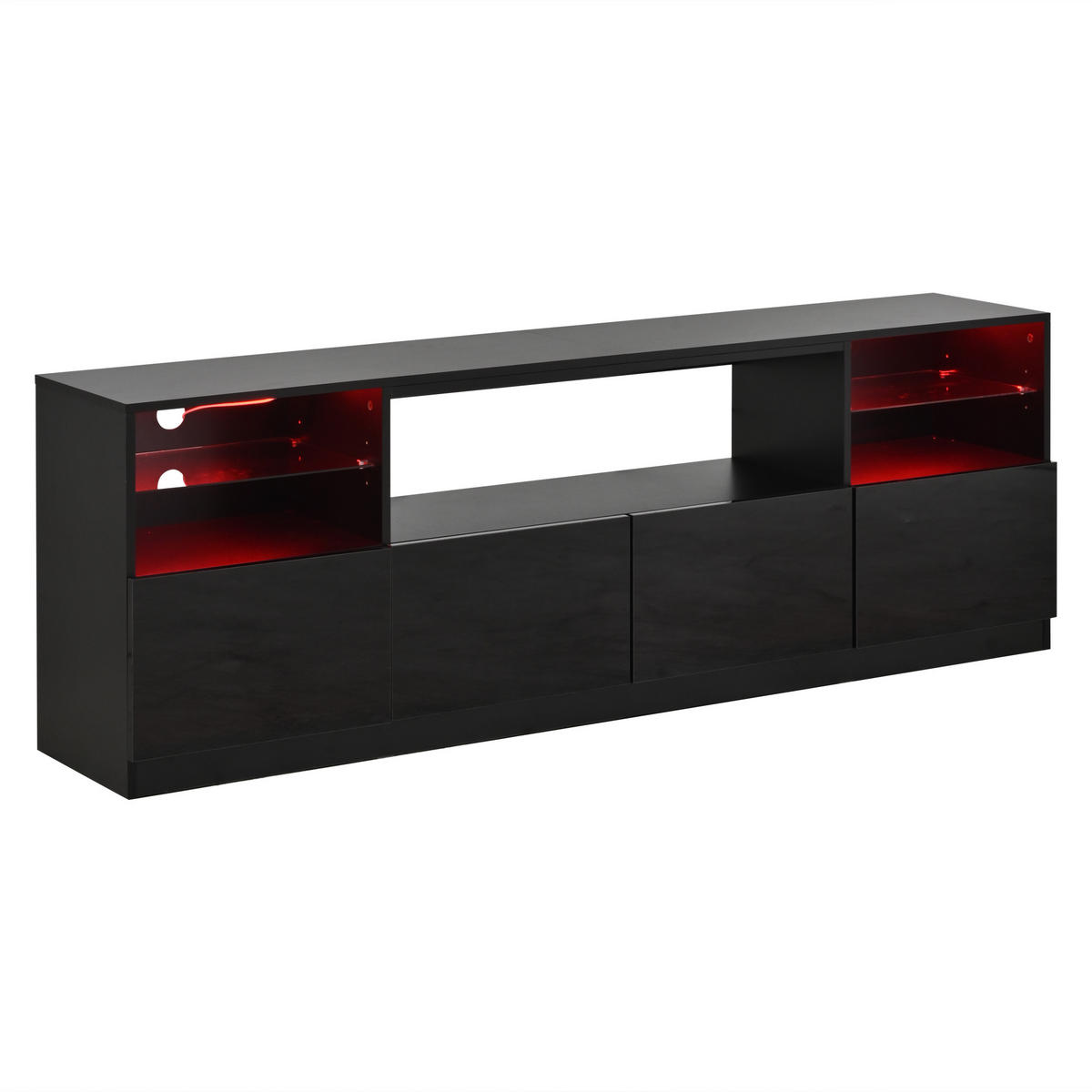 TV-SCHRANK LED Schwarz Hochglanz 4 Türen 8 Fächer 75 Zoll 180cm - Schwarz, Holzwerkstoff (180/60/35cm) - FLIEKS