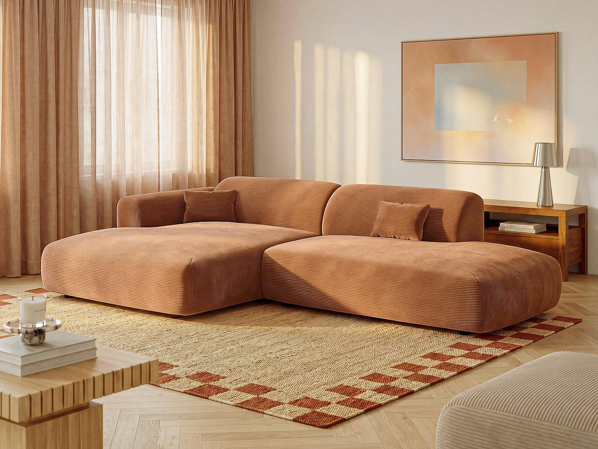 SOFA - 5 Personen - samt - terracotta Pogni - Terracotta, Textil (300/73/160cm) - Vente-Unique