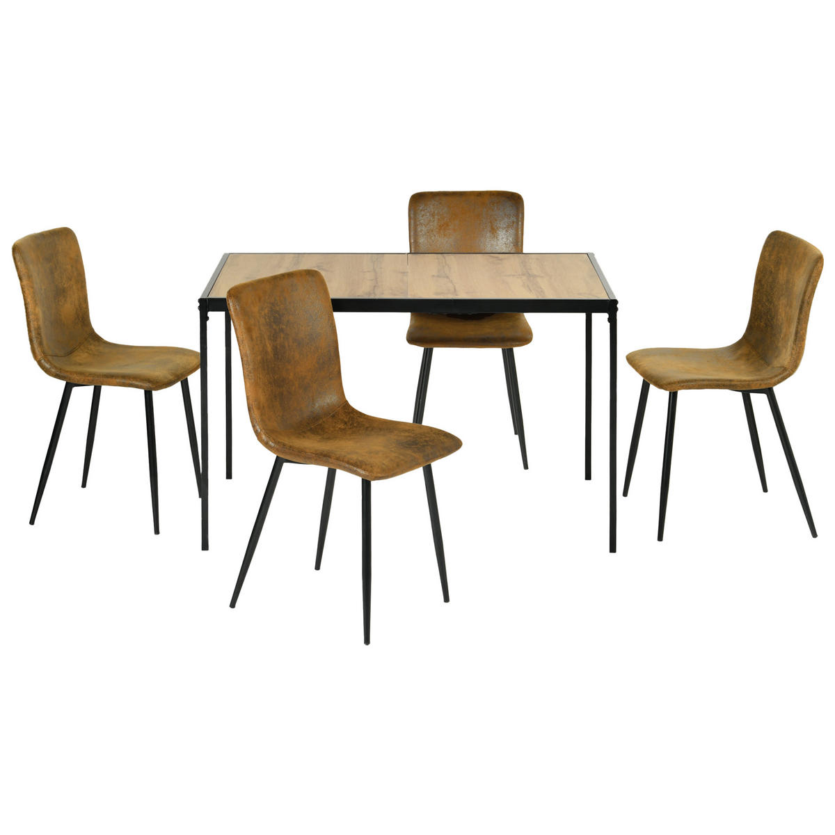 ESSZIMMER SET – 1 Tisch + 4 Stühle – Holzoptik & Wildleder - Braun, Holzwerkstoff/Metall (120/75/80cm) - Urban Meuble