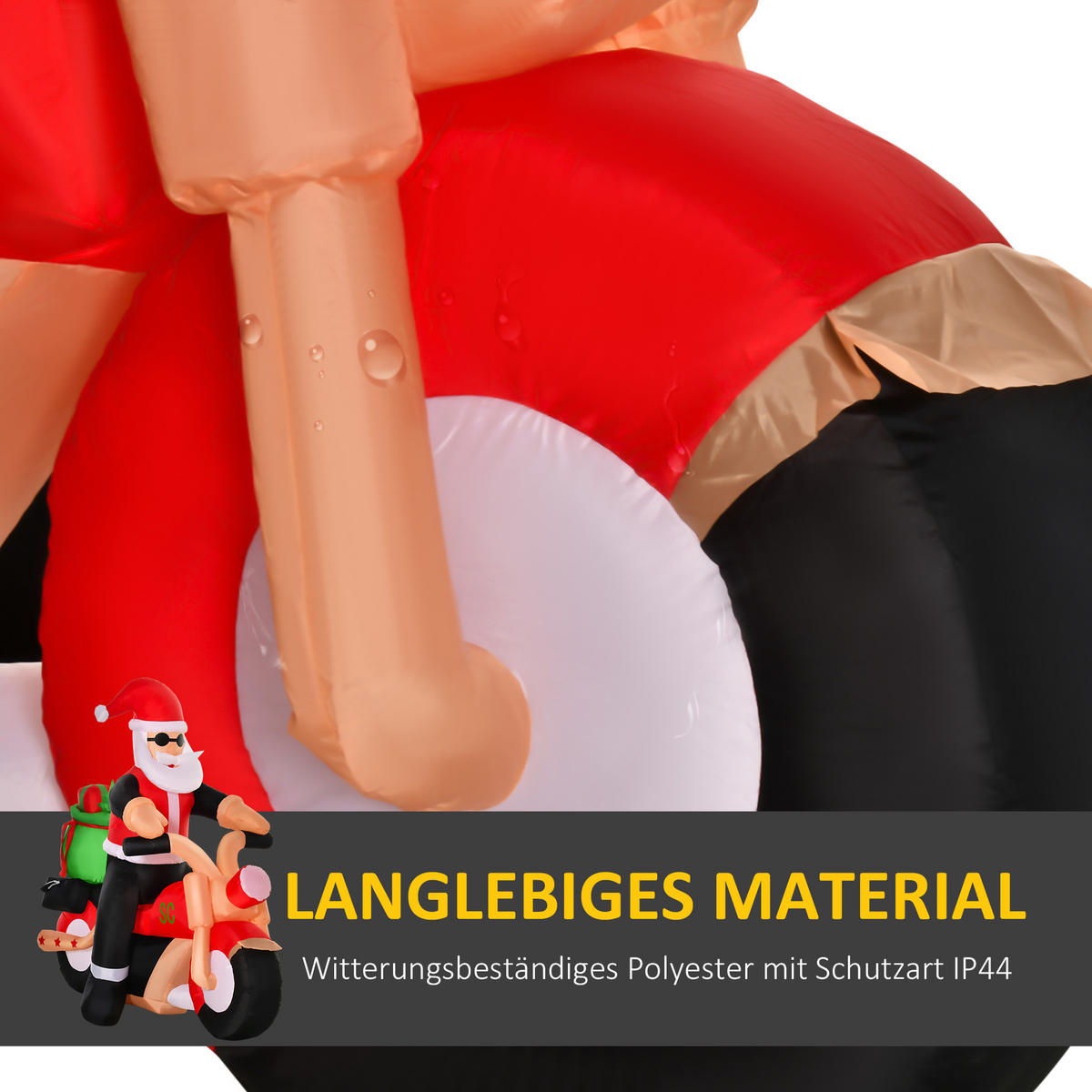 AUFBLASBARER Weihnachtsmann auf einem Motorrad 165 cm Santa Claus Geschenk LED - Multicolor, Kunststoff (90/165/180cm) - HOMCOM