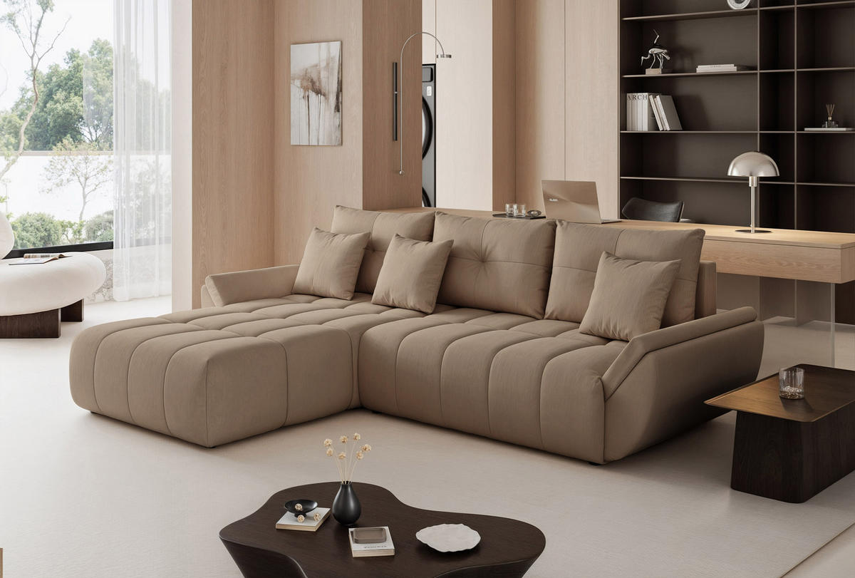 ECKSOFA ARO mit Schlaffunktion und Bettkasten Beige - Beige, Holzwerkstoff/Kunststoff (280/190cm) - Idohome