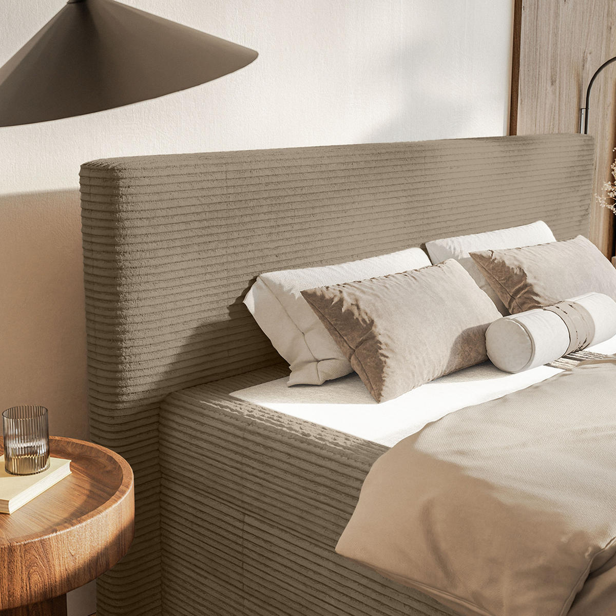 BOXSPRINGBETT Velipoja Cord 140x200 cm, Taupe - Taupe, Textil (140/200cm) - Fedve