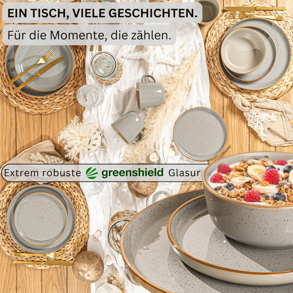 Thumbnail - Sänger Kombiservice, Grau, Keramik, 44x45x54 cm, kratzfest, Essen & Trinken, Geschirr, Geschirr-Sets, Kombiservice