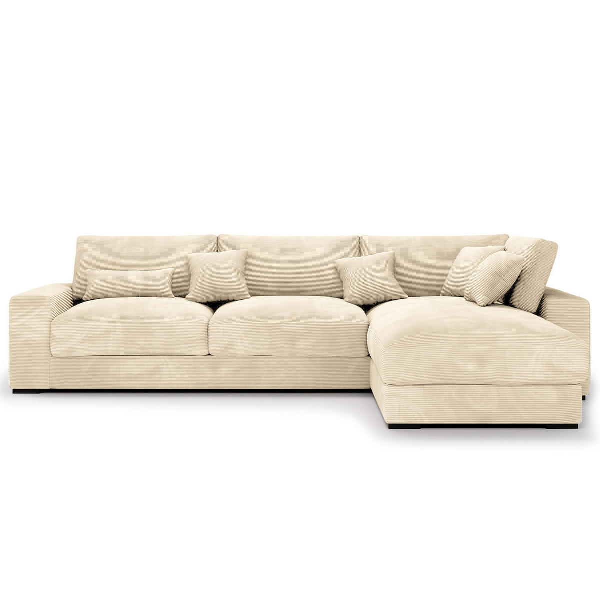 ECKSOFA mit Longchair - Creme/Schwarz, Kunststoff/Textil (340/205cm) - home24