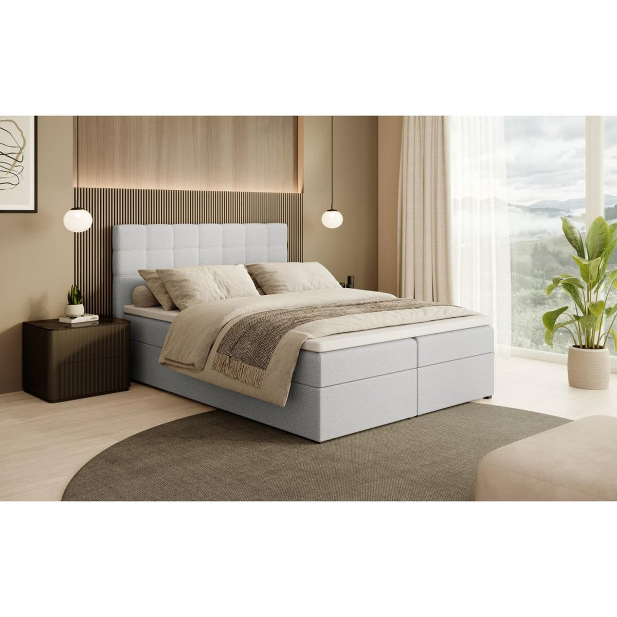 POLSTERBETT Topiq I 144/203/103 hellgrau, Bouclé-Stoff - Hellgrau, Holzwerkstoff (140/200cm) - Beautysofa