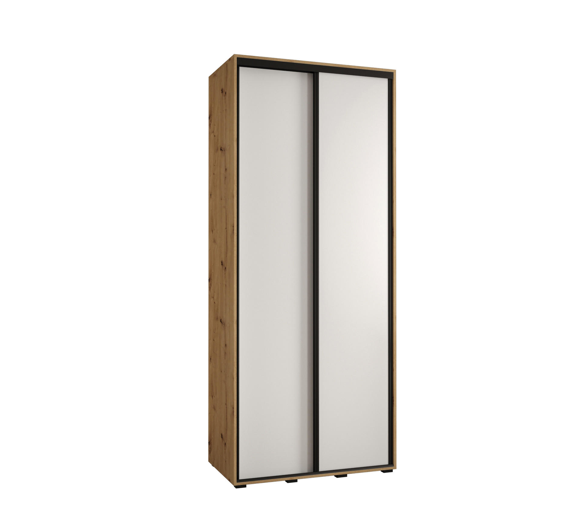 Abiks Möbel Schwebetürenschrank Eiche Artisan, Weiß, Schwarz 120x235x45 cm