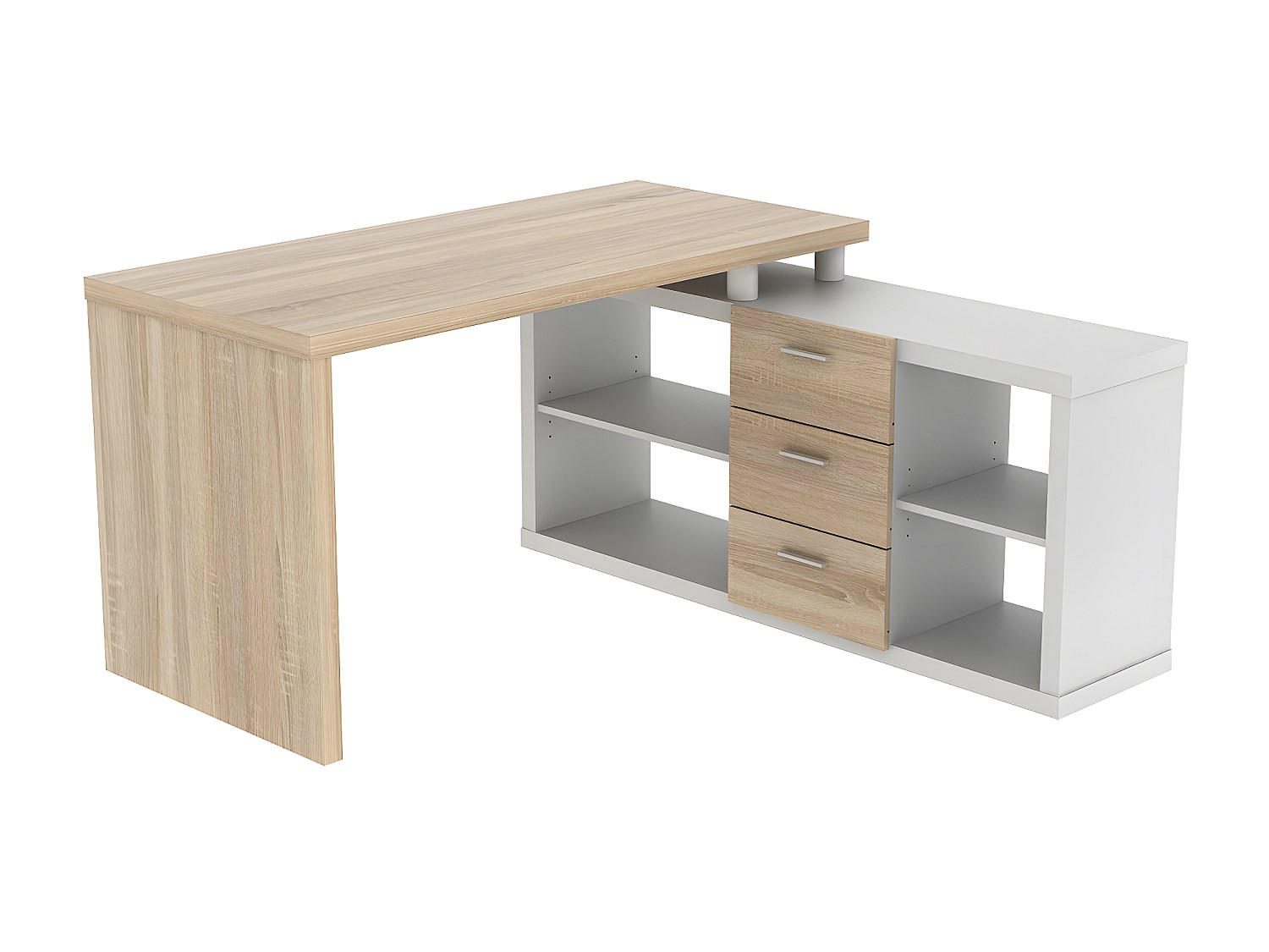 ECKSCHREIBTISCH mit Stauraum - Weiß & Eichefarben - ALDRIC III - Naturfarben, Holz (140/140/75cm) - Vente-Unique