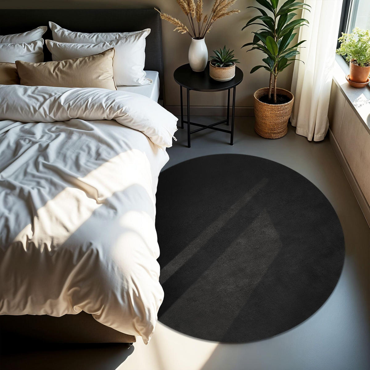 KURZFLORTEPPICH Soft Zone,rutschfeste Unterseite,schwarz - Schwarz, Kunststoff (120/120cm) - tectake