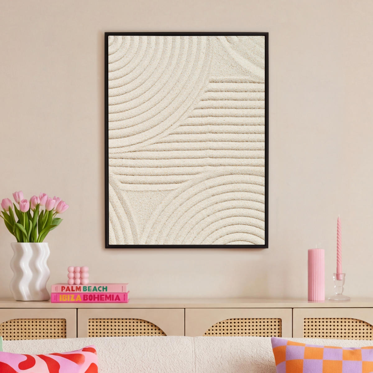 LEINWAND Bilder mit Rahmen - Muster - Abstrakt - Weiß - 70x100 - Beige, Textil (70/100cm) - MuchoWow