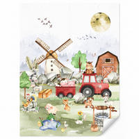 KINDERTAPETE - Bauernhof - Traktor - Kinder - Tiere - 200x280 cm - Weiß, Papier (200/280cm) - OnlyWow