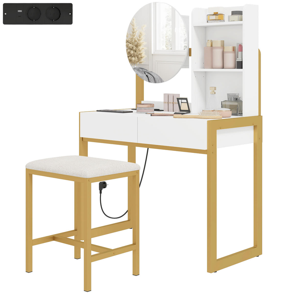 SCHMINKTISCH DE-18314 Weiß - Weiß, Holzwerkstoff (41.7/130/80cm) - ComfortXL