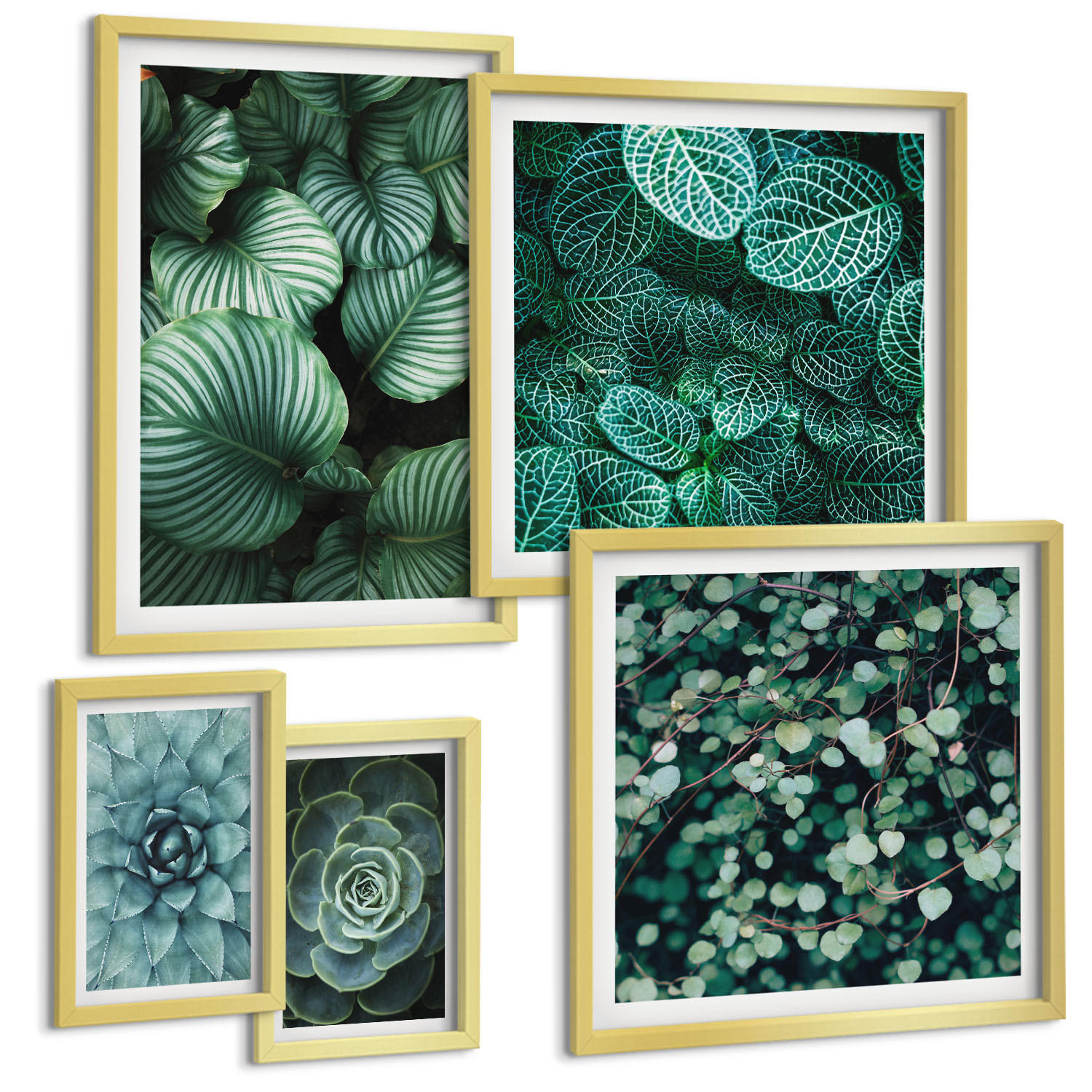 BILDER SET 5er Set - 50x50 cm & 20x30 cm & 40x60 cm Goldrahmen - Meerstrand Zitronen Berge - Goldfarben, Kunststoff (40/60cm) - TULUP