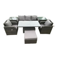 SITZGRUPPE GARTENSET Polyrattan Outdoor 6-Sitzer - Dunkelgrau/Grau, Glas/Kunststoff - Fimous