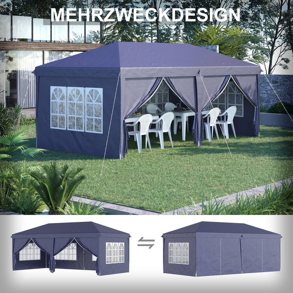 FALTPAVILLON, Khaki, Stahl, Oxford-Gewebe - Blau, Metall (295/270/585cm) - Outsunny