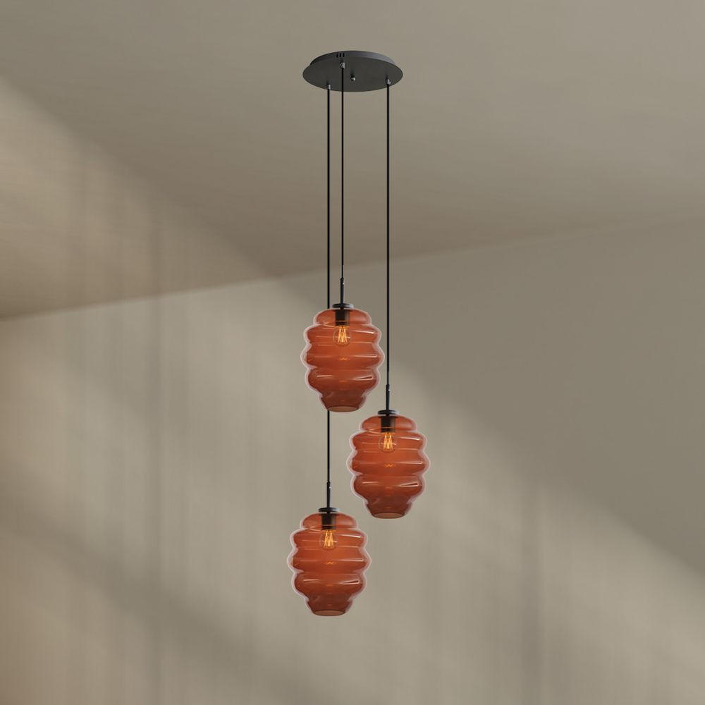 GALERIELEUCHTE Echos 3-flammig Braun Ø 25cm - Schwarz/Braun, Glas (25/25/28cm) - s.luce