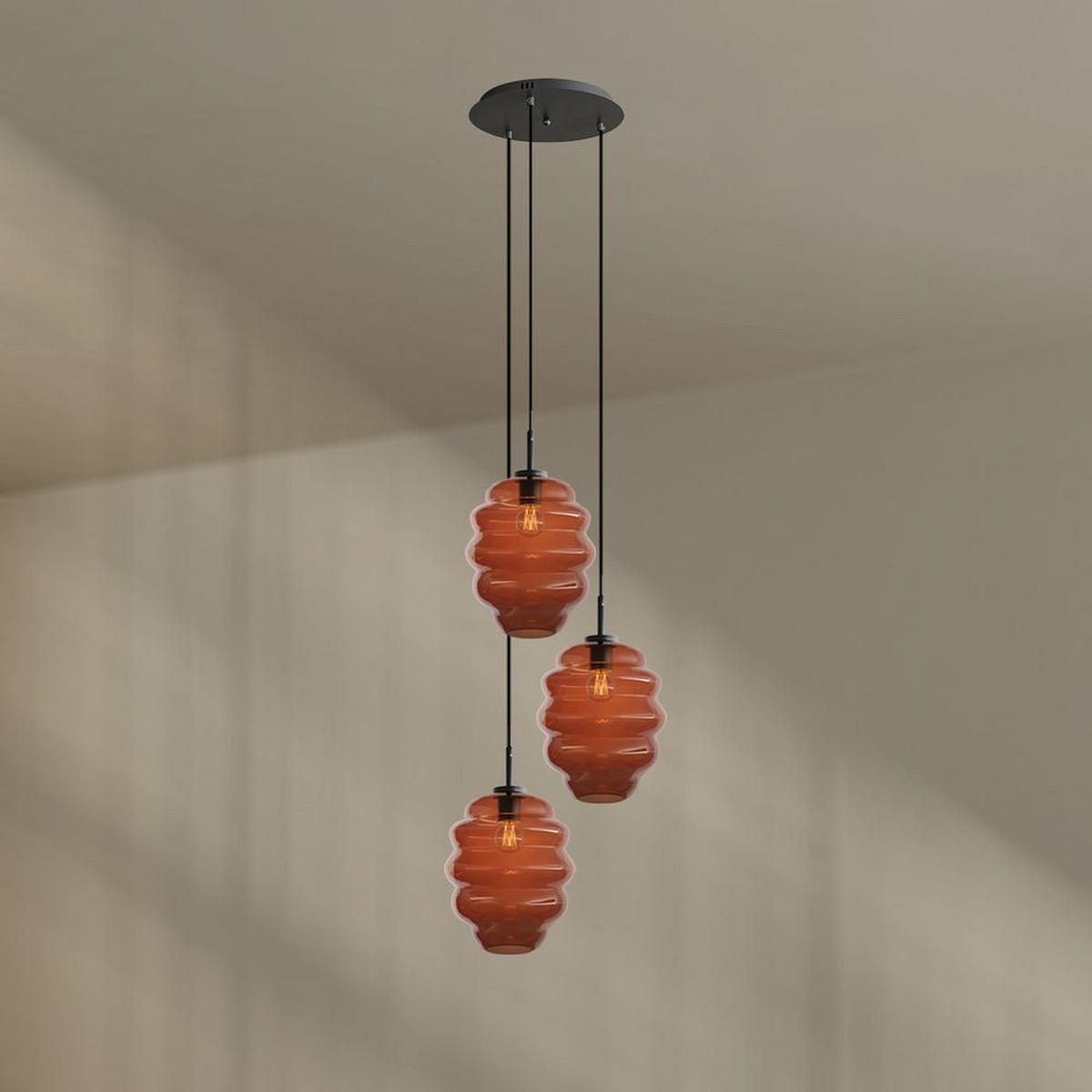 GALERIELEUCHTE Echos 3-flammig Braun Ø 25cm - Schwarz/Braun, Glas (25/25/28cm) - s.luce