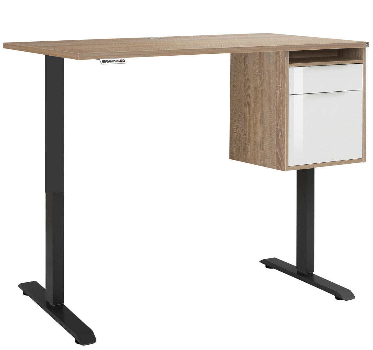 SCHREIBTISCH mit Hängecontainer Anthrazit, Eiche Sonoma und Weiß 150x80cm, elektrisch höhenverstellbar – von MAJA Möbel – Container rechts - Schwarz, Holzwerkstoff (80/150/70.5cm)