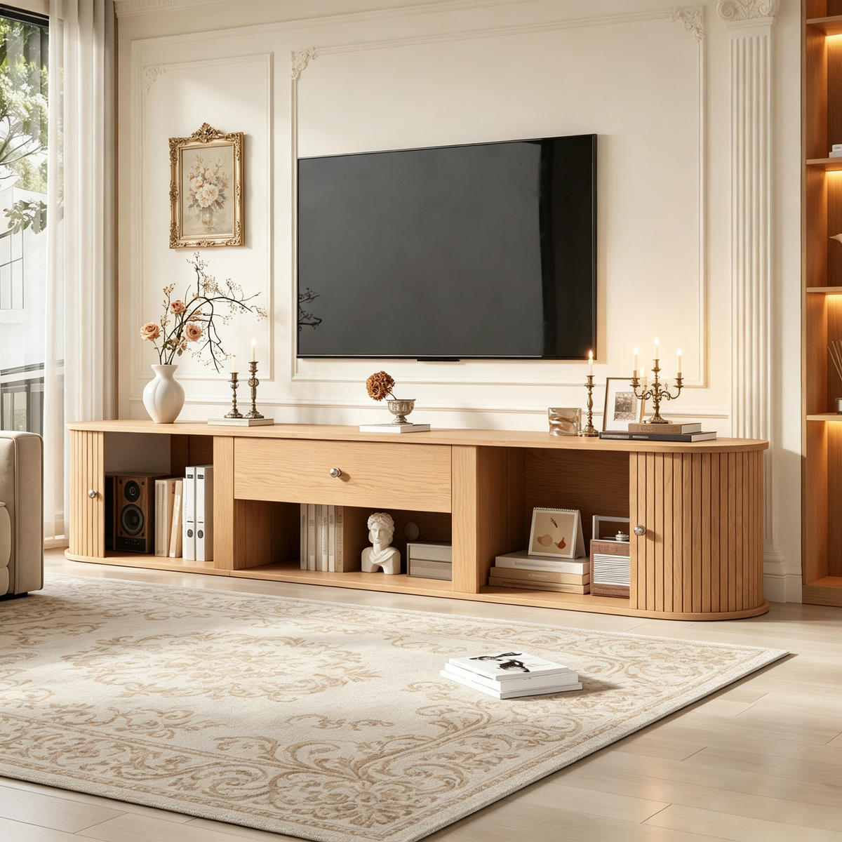 TV-SCHRANK 180/40/40 cm Holzoptik mit 1 Schublade und 2 Rolltüren - Naturfarben, Holzwerkstoff (180/40/40cm) - Oxeza