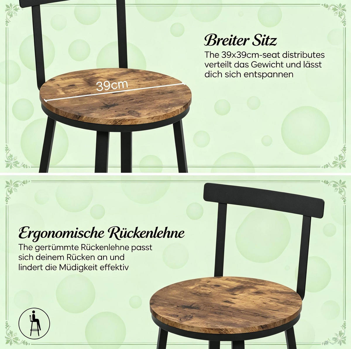 BARHOCKER 2er-Set mit Rückenlehne 65 cm Rustikbraun - Braun, Metall (51.5/89/51.5cm) - Meubliv