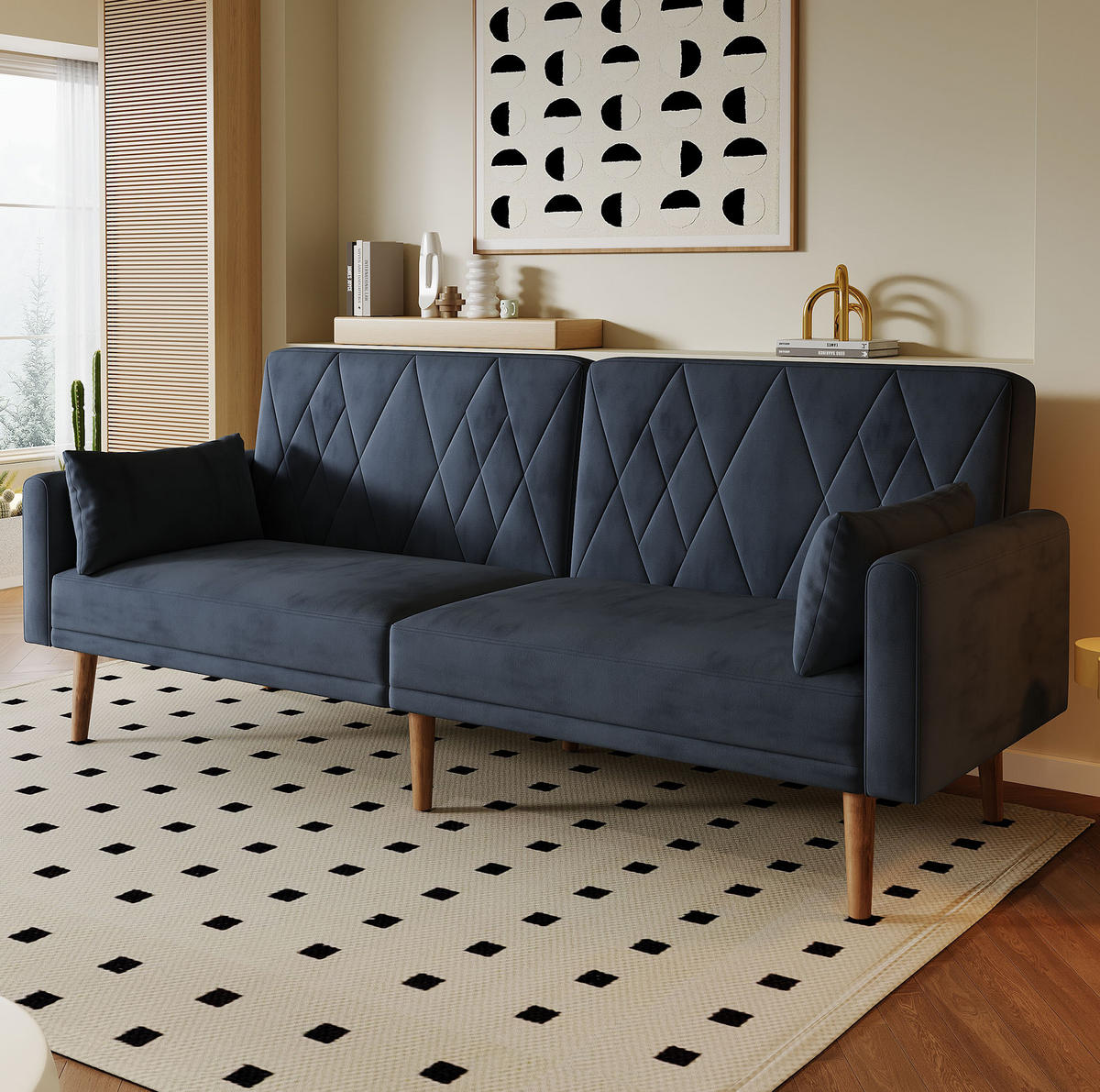 SCHLAFSOFA mit Schlaffunktion und verstellbaren Armlehnen Samt Schwarz 180/75/82 cm - Schwarz, Textil (180/82/75cm) - OKWISH