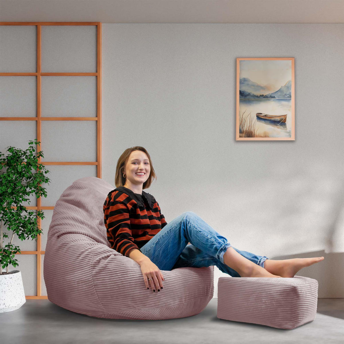 SITZSACK PARADISE MIT FUßSTÜTZE Kordsamt 2-tlg Silver Pink M - Pink, Textil (90/100/90cm) - Dreamroots
