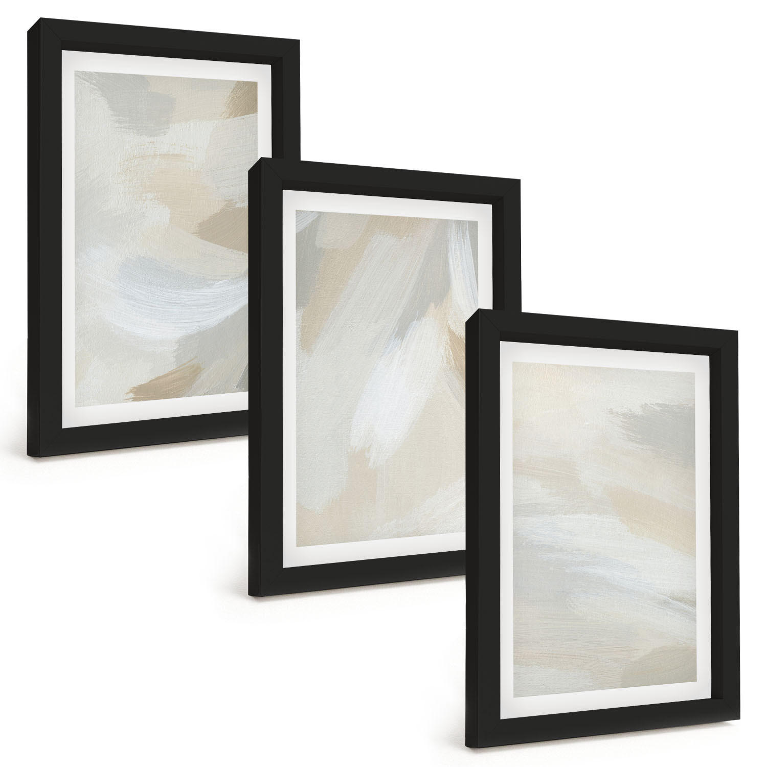 BILDER SET 3er Set - 20x30 cm Schwarzer Rahmen - Abstrakter Pinselhintergrund - Schwarz, Kunststoff (20/30cm) - TULUP