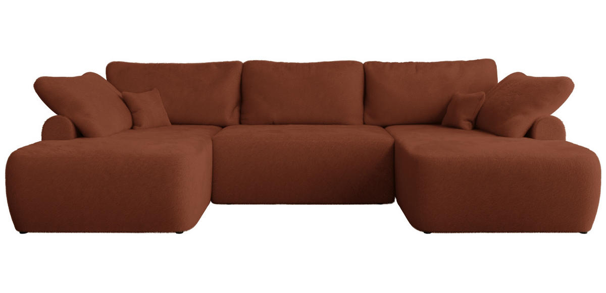WOHNLANDSCHAFT CUBO U Orange Plüsch - Schwarz/Orange, Kunststoff/Textil (370/100/187cm) - MKS