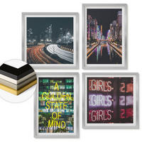 WANDBILDER 4er Set - 50x50 cm & 40x60 cm Silberner Rahmen - Neonreklamen in der Stadt bei Nacht - Silberfarben, Kunststoff (50/50cm) - ArtPrintCave