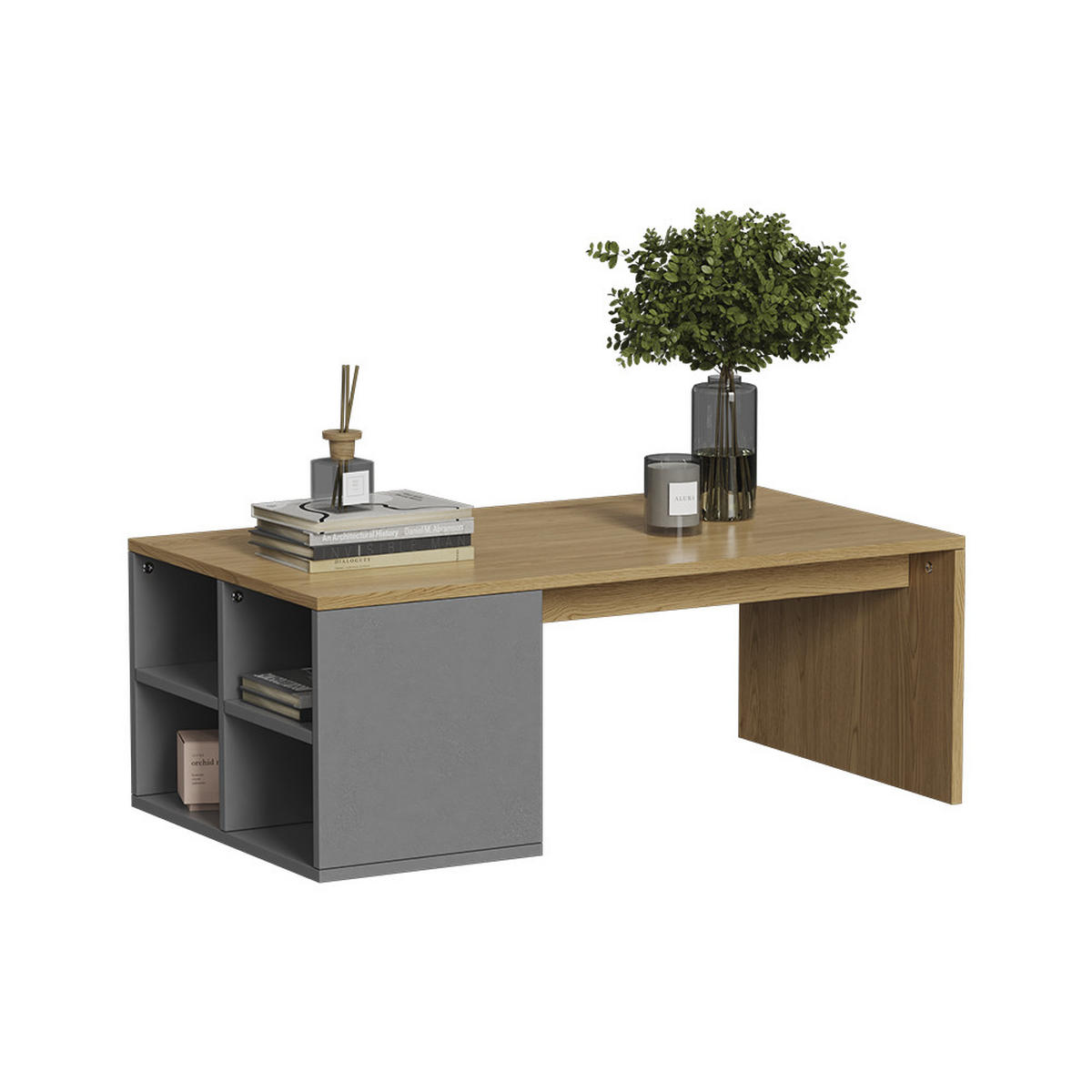 COUCHTISCH Kivo Anthrazit/Eiche 90 x 50 cm mit 4 offenen Fächern - Eichefarben/Anthrazit, Holzwerkstoff (50/90/33.6cm) - Vicco