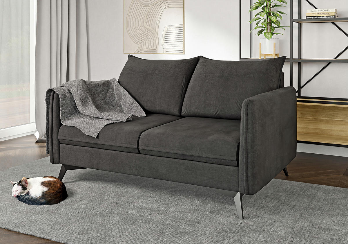 SITZGARNITUR 3+2+1 Pulse Graphit Luxusmikrofaser - Graphitfarben/Schwarz, Holz/Textil (199/86/91cm) - S-Style Möbel