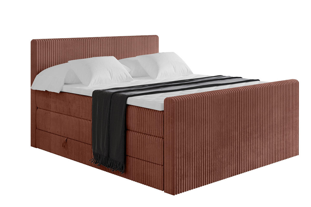 BOXSPRINGBETT mit Matratze H3|H4 und Lattenrost - TOLO-Z KING 200x200 Cord - Ziegelrot - Rostfarben, Holzwerkstoff (200/200cm) - ALTDECOR