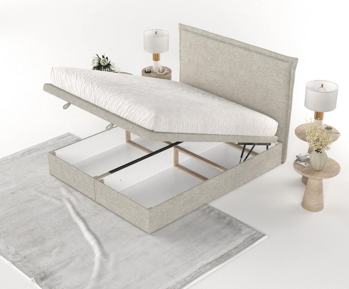 POLSTERBETT Eliot mit Stauraum 120/200 cm Beige im Alta Stoff - Beige/Schwarz, Holz/Holzwerkstoff (120/200cm) - AltaBeds