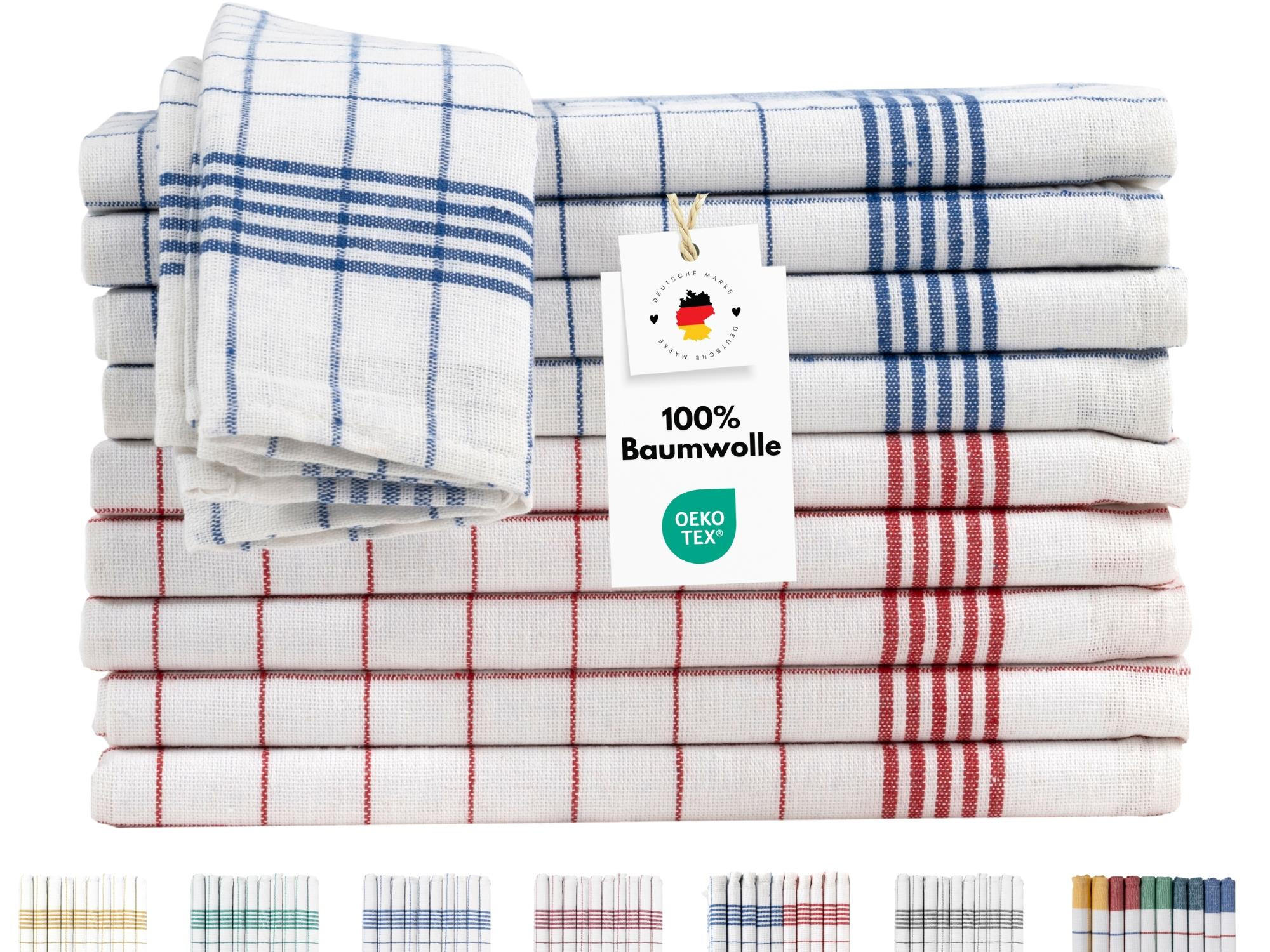 GESCHIRRTÜCHER 50x70 cm im 10er Set aus 100% Baumwolle, Küchentücher Rot Blau - Weiß, Textil (50/70cm) - Carpe Sonno
