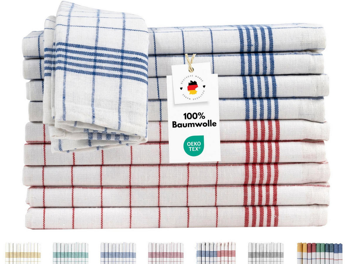 GESCHIRRTÜCHER 50x70 cm im 20er Set aus 100% Baumwolle, Küchentücher Rot Blau - Weiß, Textil (50/70cm) - Carpe Sonno