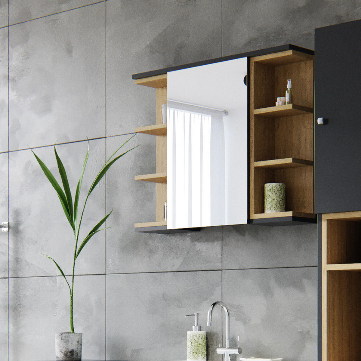 BADSPIEGELSCHRANK Aquis Anthrazit 79.6 x 64 cm - Anthrazit, Holzwerkstoff (79.6/64/18cm) - Vicco