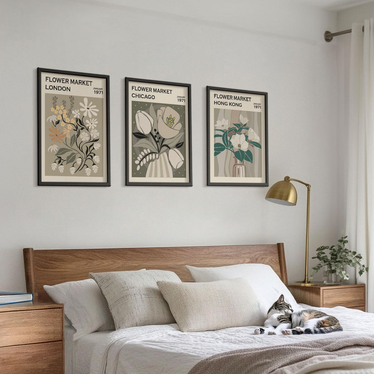 BILDER SET 3er Set - 40x60 cm Schwarzer Rahmen - Blumenmessen London Chicago Hongkong - Schwarz, Kunststoff (40/60cm) - TULUP