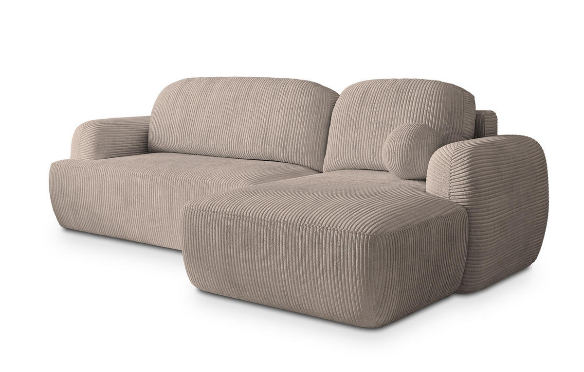 ECKSOFA MODENZA P R-S Beige Kordstoff mit Schlaffunktion - Beige, Holz (266/148cm) - MASSENO