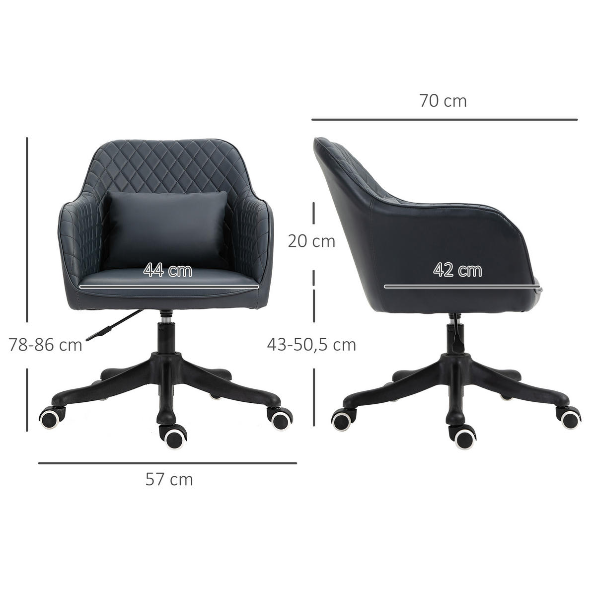 MASSAGE Bürostuhl Drehstuhl Arbeitstuhl mit Vibrationsfunktion Kunstleder Grau - Anthrazit, Leder (70/86/57cm) - Vinsetto