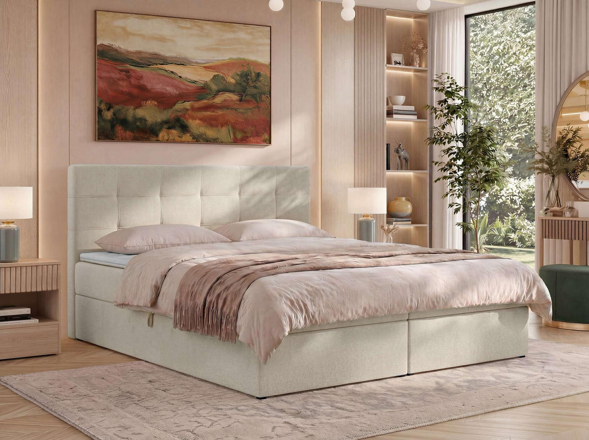 POSTEL BOXSPRING SOLVEN 140/200 - Krémová Jersey - Topper T25 - H3 - černá/krémová, textil/plast (140/200cm) - MKS