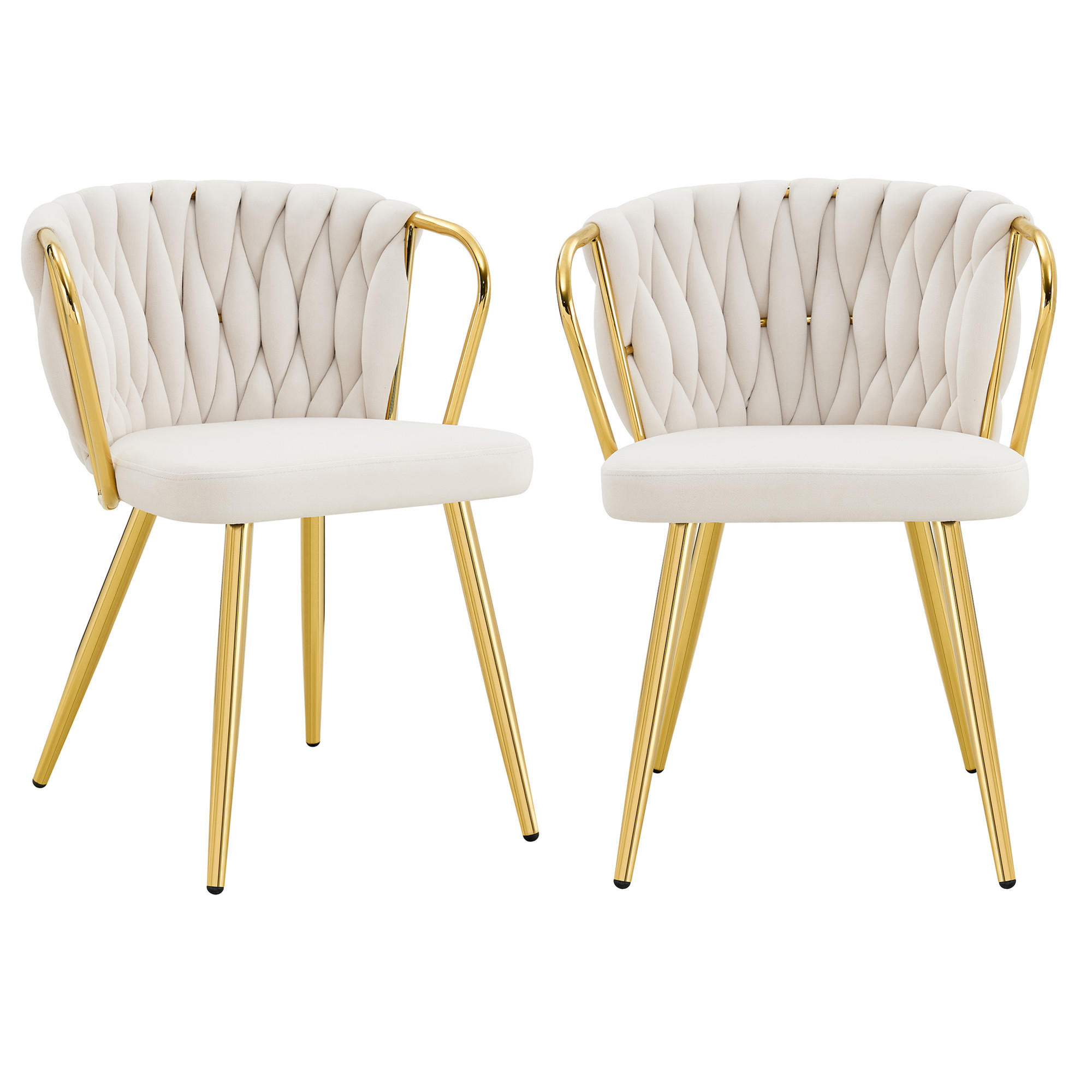 ESSZIMMERSTUHL 2ER-SET aus Samt mit goldenen Beinen, ergonomisch gepolstert - Beige, Textil (43/76/58cm) - Urban Meuble