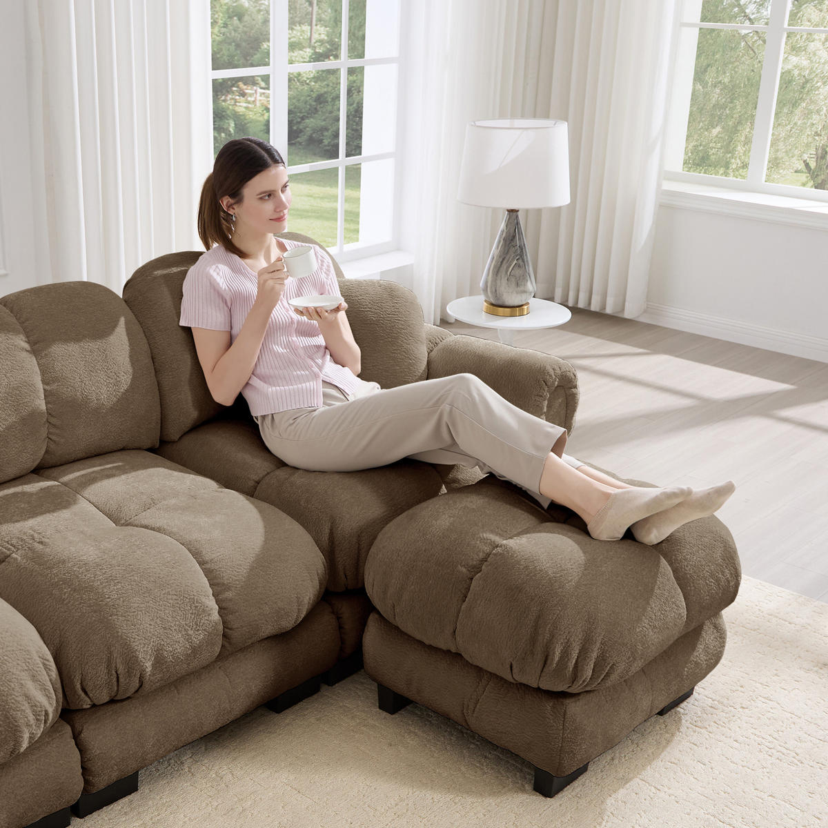 SOFA 2-Sitzer aus Chenille Braun - Braun, Holz (149/90/190.1cm) - Meubliv