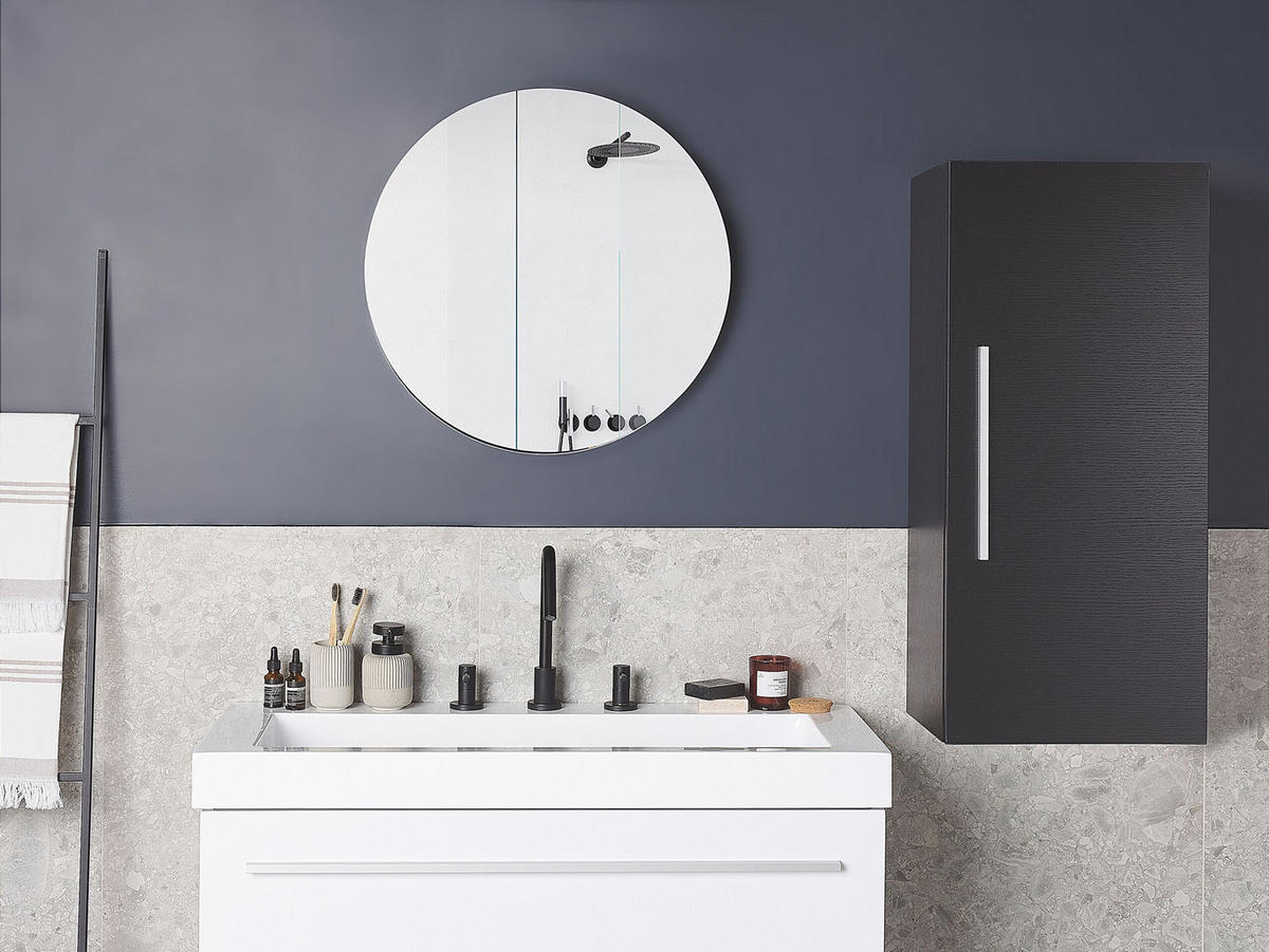BAD HÄNGESCHRANK schwarz Bilbao - Silberfarben/Schwarz, Holzwerkstoff (40/88/35cm) - Beliani