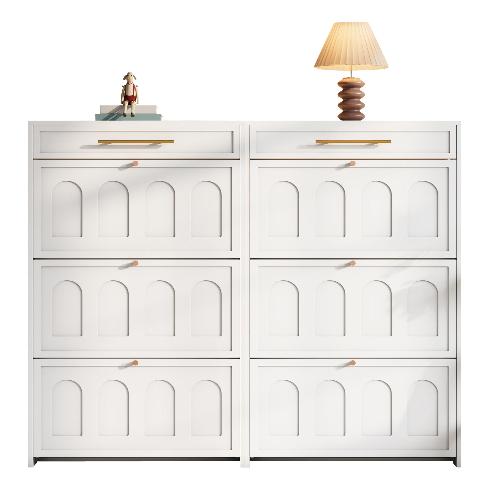 SCHUHSCHRANK Weiß MDF 12 Fächer 2 Schubladen 2-teilig Set - Weiß, Holzwerkstoff (25/123.5/140cm) - FLIEKS
