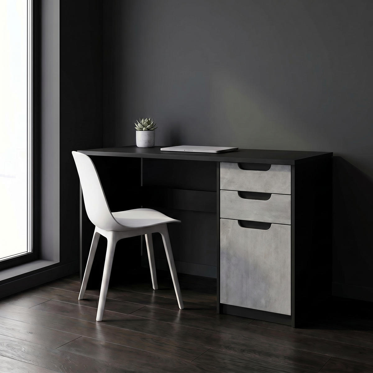 SCHREIBTISCH Logan Fronten in Beton Oxid Optik - Hellgrau, Holzwerkstoff (60/129/76cm) - Vladon