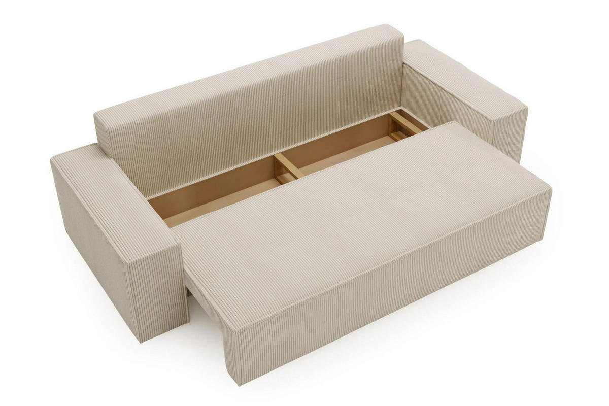 SCHLAFSOFA AGA, Sofa mit Schlaffunktion und Bettkasten, Farbe: Beige, Cordstoff - Beige, Textil (256/94/97cm) - Sepro Meble