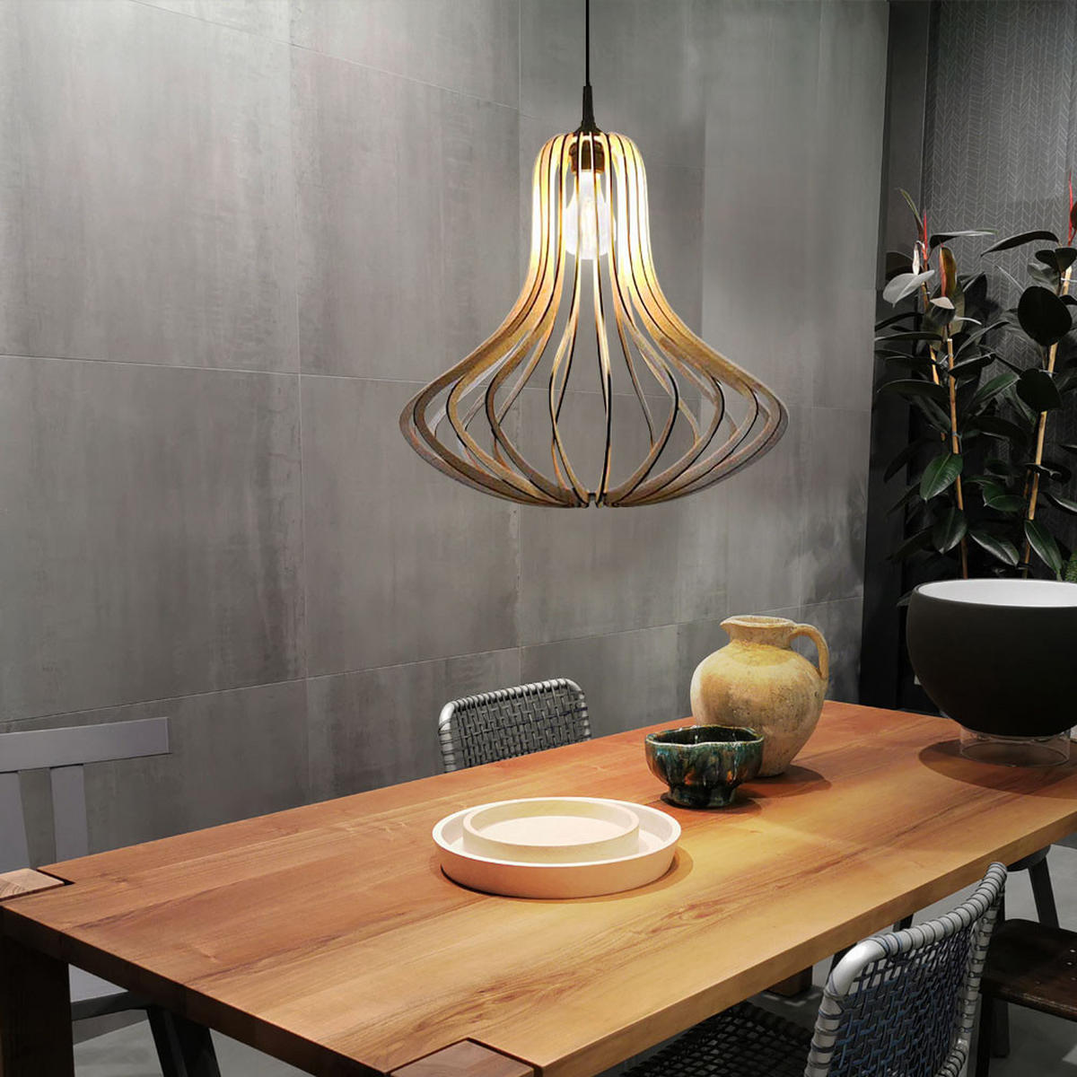 HÄNGELEUCHTE Holz Braun Lamellen - Braun, Holz (41/41/110cm)